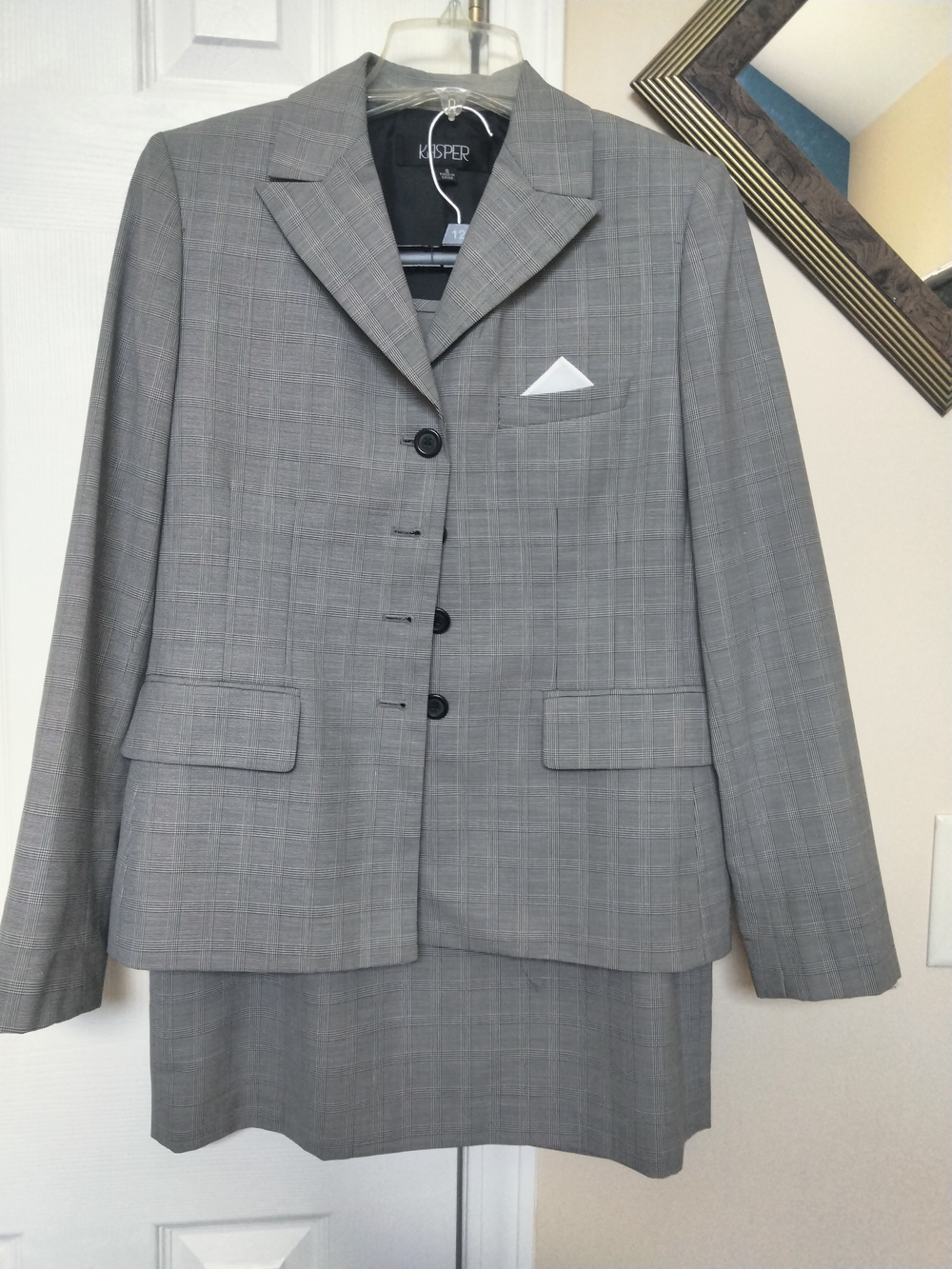 Kasper Gray Plaid Women's Suit Jacket and Skirt